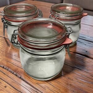 Three Glass Jars Hinged Lid with Rubber Gasket and Metal Clasp Airtight Seal